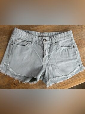 Free People Light Blue Gray Frayed Hem Denim Shorts